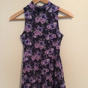 Mini Purple Neck-high dress with Back Opening